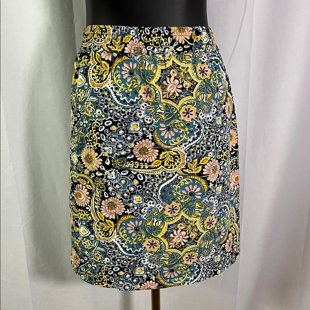 LOFT Multicolor Paisley Print Pull-On Skirt